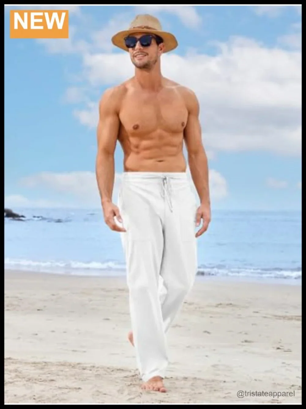 Mens Casual Linen Pants Loose Fit Elastic Waist Drawstring Straight-Leg Yoga